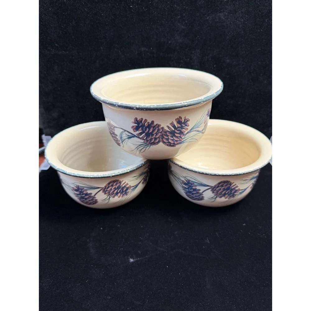 Home & Garden Party Ltd Pinecone Stoneware Bowls Set of 3 Made in USA 2004‎